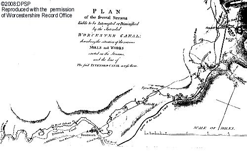 Route of the proposed Worcester Canal through Dodderhill